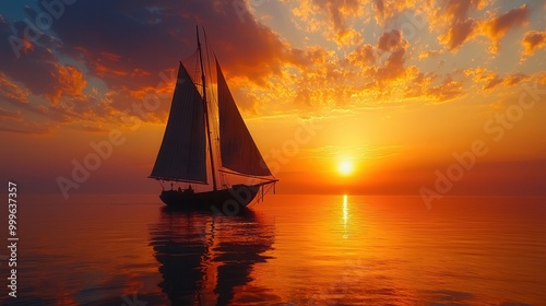 Sailboat at Sunset on Calm Waters