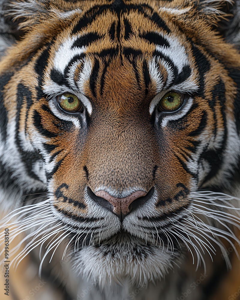 Naklejka premium Majestic Close-Up of a Tiger's Face