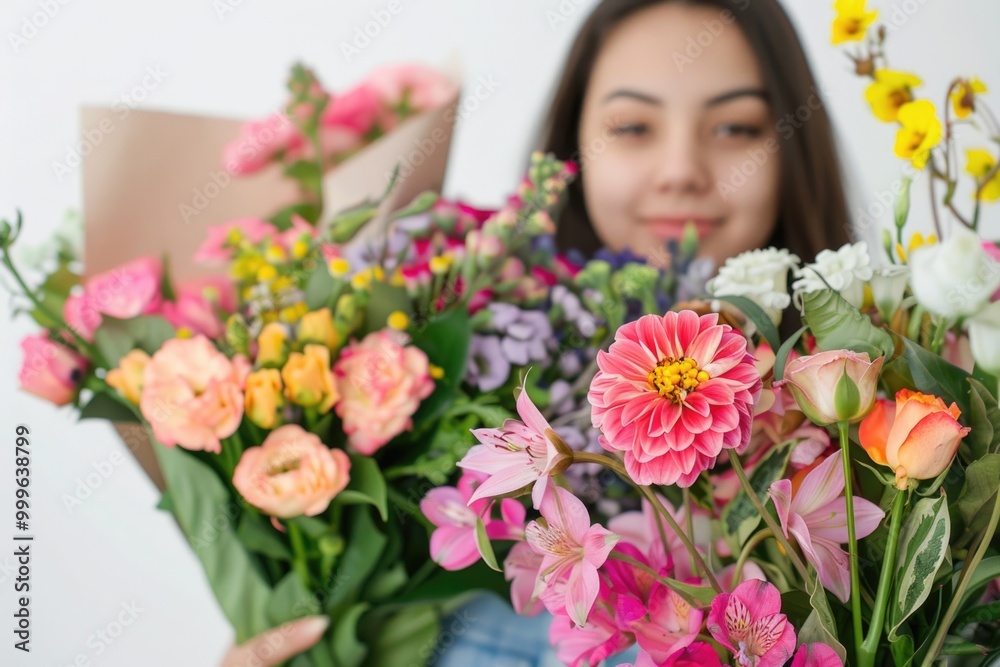 A person holding a bunch of flowers in their hands A person holding a bunch of flowers in their hands