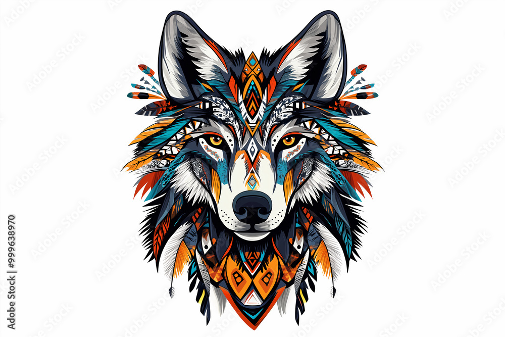 Fototapeta tribal spirit animal wolf tshirt design colorful nature vector illustration