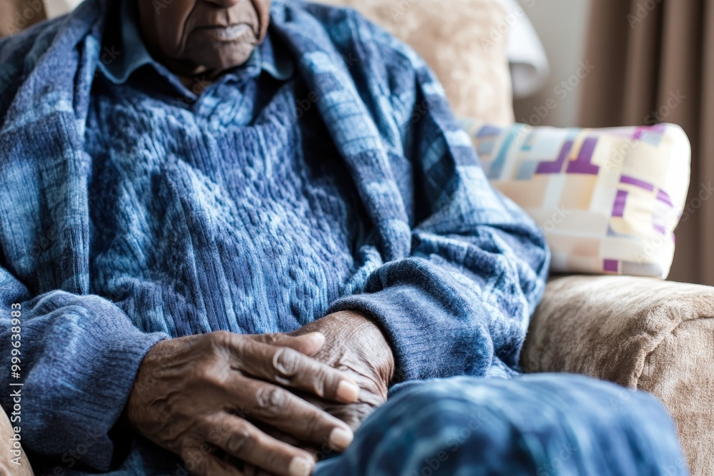 Fototapeta premium elderly African American person sleeping on a couch