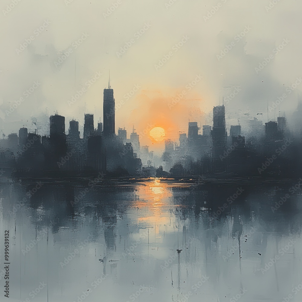 Serene Sunset Over a City Skyline Reflection Serene Sunset Over a City Skyline Reflection