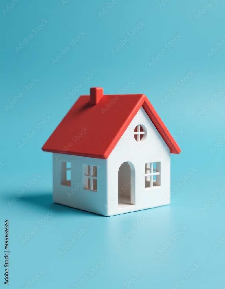 For use in homes or real estate markets miniature 3d printed model house on blue background: stock photo Real Estate home listing buying or selling home For use in homes or real estate markets miniature 3d printed model house on blue background: stock photo Real Estate home listing buying or selling home