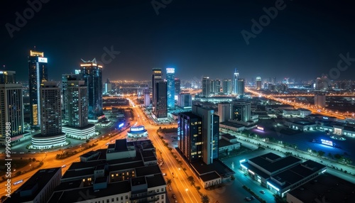 Wallpaper Mural  Vibrant cityscape at night illuminated by bright lights and bustling streets Torontodigital.ca