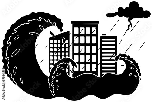 tsunami illustration earthquake silhouette flood logo destruction icon damage outline typhoon insurance debris natural disaster disaster broken diorama bulldozer collapse shape and vector graphic back