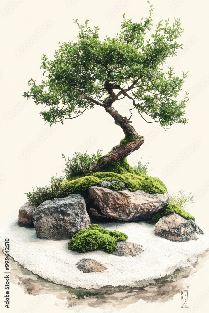 tranquil zen garden, tranquil zen garden with moss stones, white sand, and a single bonsai tree evokes peace and harmony tranquil zen garden, tranquil zen garden with moss stones, white sand, and a single bonsai tree evokes peace and harmony