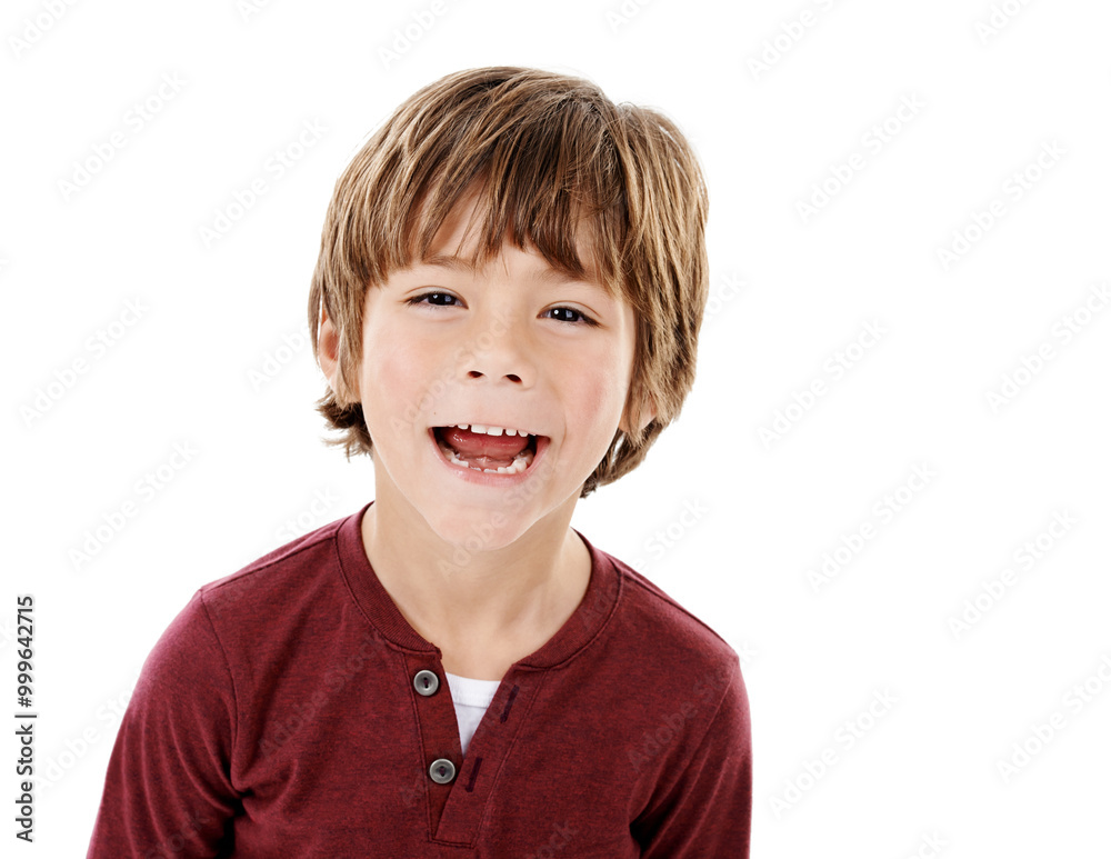 Excited, child and portrait with smile in studio for cheerful, positivity and development of future. Little boy, happy and face with joy by white background for carefree, fun and innocent in growth Excited, child and portrait with smile in studio for cheerful, positivity and development of future. Little boy, happy and face with joy by white background for carefree, fun and innocent in growth