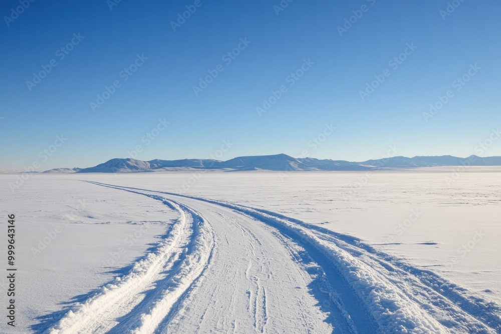 Photograph of a vast, frozen lake with a deep, snow-covered surface Photograph of a vast, frozen lake with a deep, snow-covered surface