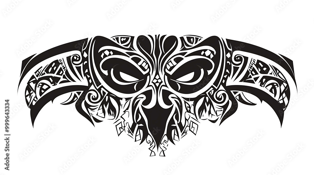 Tribal tattoo design with intricate patterns and a fierce, stylized face. Tribal tattoo design with intricate patterns and a fierce, stylized face.