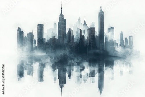 Foggy Cityscape Reflection in Urban Environment