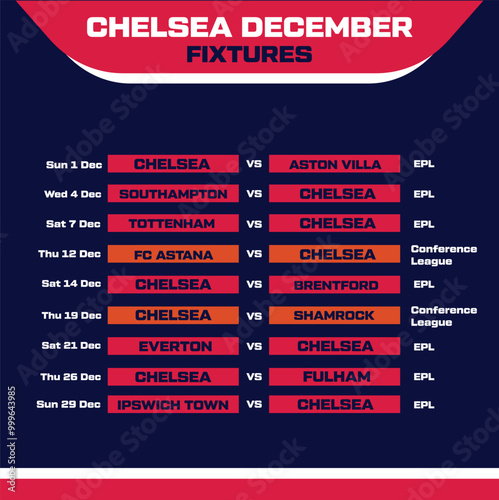 Chelsea December 2024 fixtures, Chelsea football schedule December, Chelsea Premier League matches December 2024, Chelsea FC upcoming matches December, 