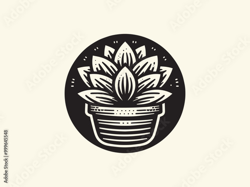 Succulent in a pot. Houseplant. Vintage engraving vector illustration, emblem, logo, cut out	