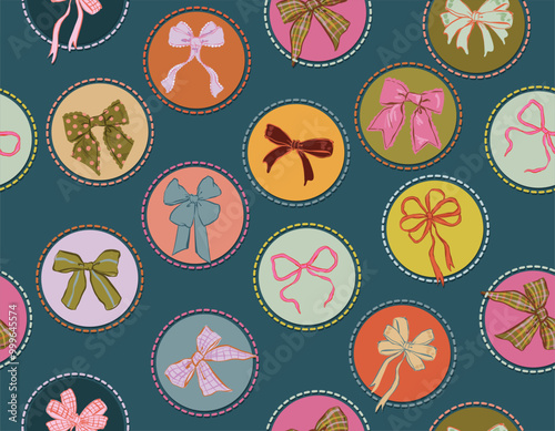Trendy Seamless pattern of  Coquette bows Vector Illustration Hand drawn ribbon background. Design for fashion , fabric, textile, wallpaper , wrapping and all prints