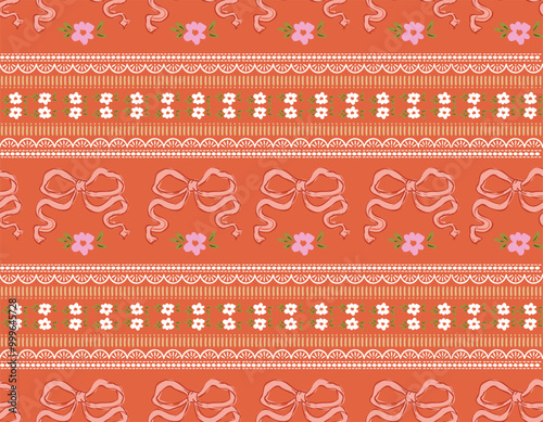 Trendy Seamless pattern of  Coquette bows Vector Illustration Hand drawn ribbon background.