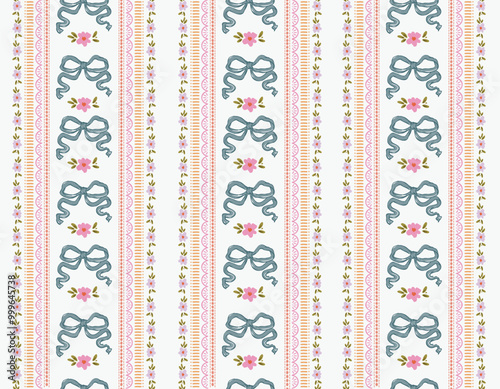 Trendy Seamless pattern of  Coquette bows Vector Illustration Hand drawn ribbon background.