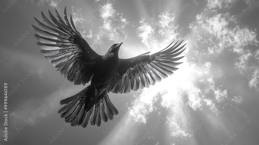 Fototapeta premium Majestic Bird in Flight Against a Dramatic Sky