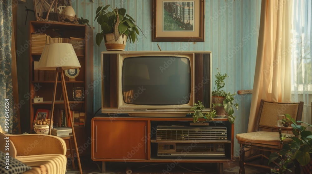 Fototapeta premium A cozy living room filled with modern furniture and a TV, suitable for interior design or lifestyle shots