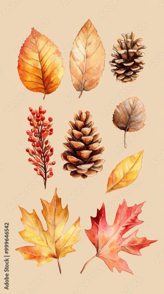 Watercolor Autumn hand painted pine cone,autumn leaves,dry leaves,watercolor botanical illustration,For fall autumn season,fall hand drawing,Floral illustrations for logo,invitation,nature elements. Watercolor Autumn hand painted pine cone,autumn leaves,dry leaves,watercolor botanical illustration,For fall autumn season,fall hand drawing,Floral illustrations for logo,invitation,nature elements.