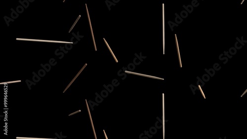 Wallpaper Mural 3d render of many wooden drumsticks chaotically falling against a pure black background, creating a sense of musical motion and rhythm Torontodigital.ca
