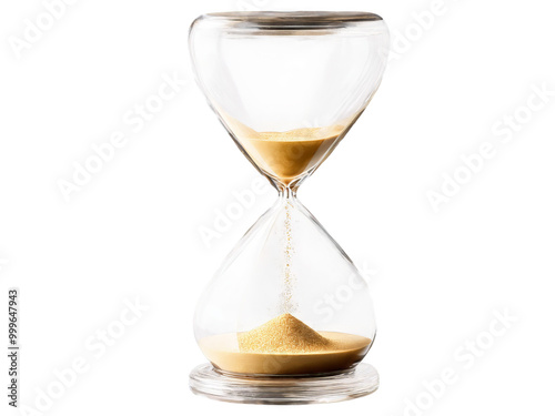 A glass hourglass with a shifting sand colored cocktail its grains of time visible floating