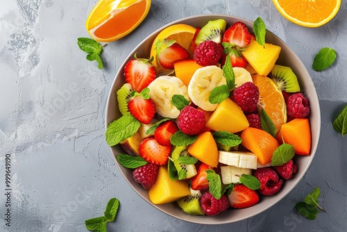 Fresh fruit salad in a bowl, showcasing healthy, low-glycemic options for diabetic patients