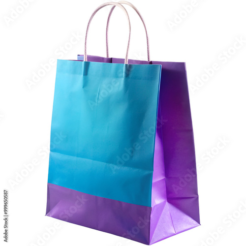 Purple, blue color paper shopping bag, transparent background