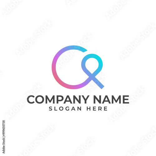 CP lettermark in shape of a ribbon in blue purple and orange gradient with logo execute in modern and minimalist style