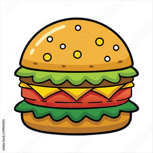 Cheese Burger Cartoon Icon Illustration with white background