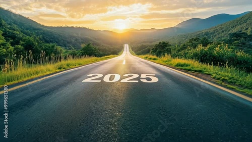 Road to new year 2025 has written on the road.