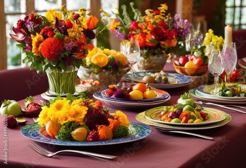 vibrant allergen free meal arrangements displayed colorful table settings featuring fresh eye catching tasteful centerpieces, design, dish, plate, glassware