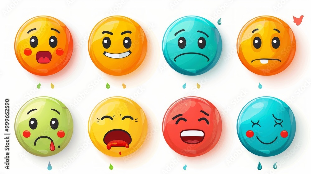 Obraz premium Feedback concept design set. Feedback emoji. Bad and Good Review. Emoticon, emoji and smile, emotions scale. Happy and Sad reaction. Mood faces for survey, rating icons. Vector illustration 