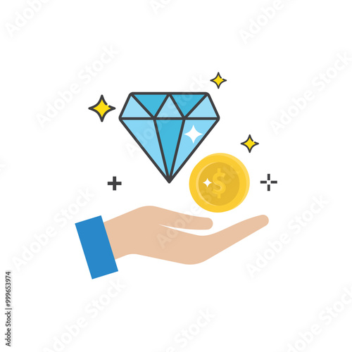 Hand holds valuable diamond and gold coin