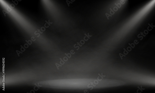 Vector spotlights with bright white light to illuminate the stage. Spotlight with bright white light. Vector spotlight for studio. Vector illustration	
 photo