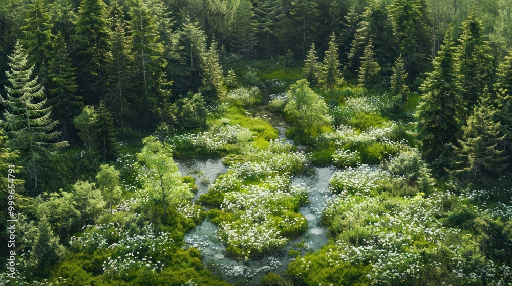 Aerial View of a Serene Forest Stream Aerial View of a Serene Forest Stream