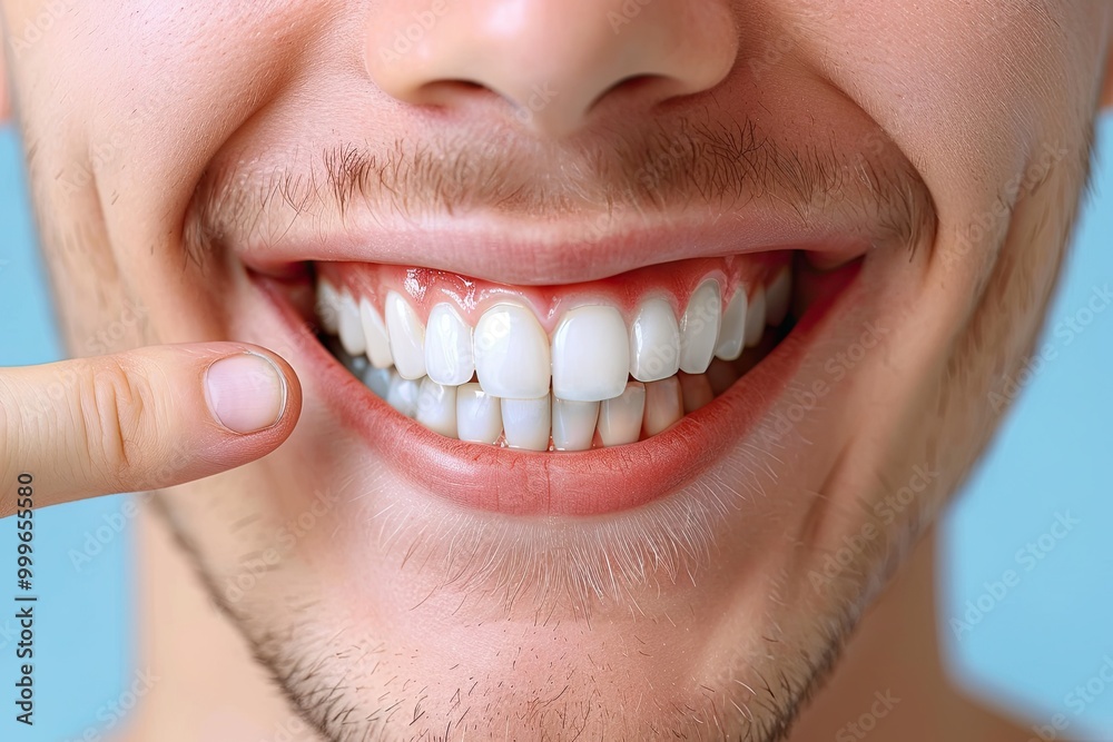 Fototapeta premium A close-up of a patient's bright white teeth with a slight smile