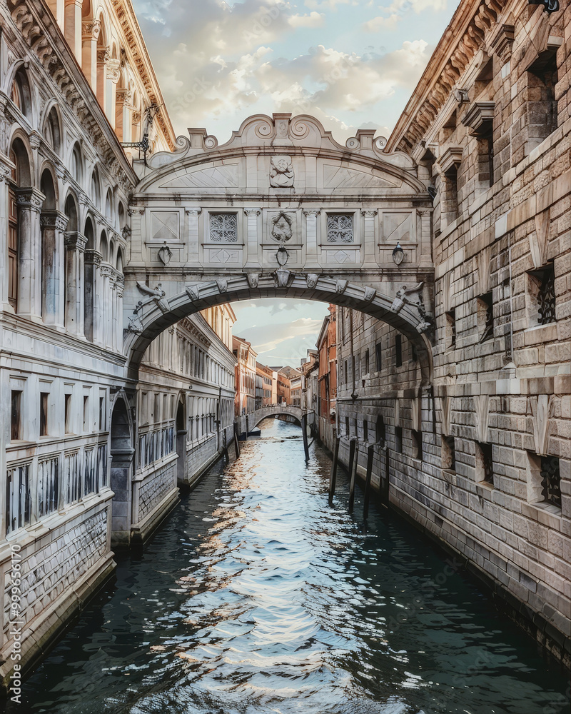 Historic Bridge of Sighs in Venice with Detailed Architecture Historic Bridge of Sighs in Venice with Detailed Architecture