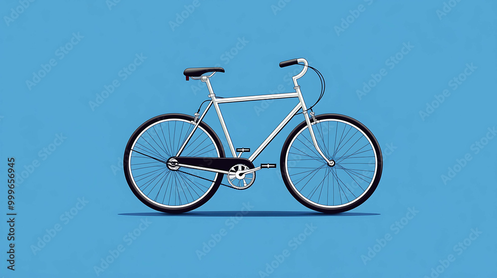 A silver bicycle on a blue background. A silver bicycle on a blue background.