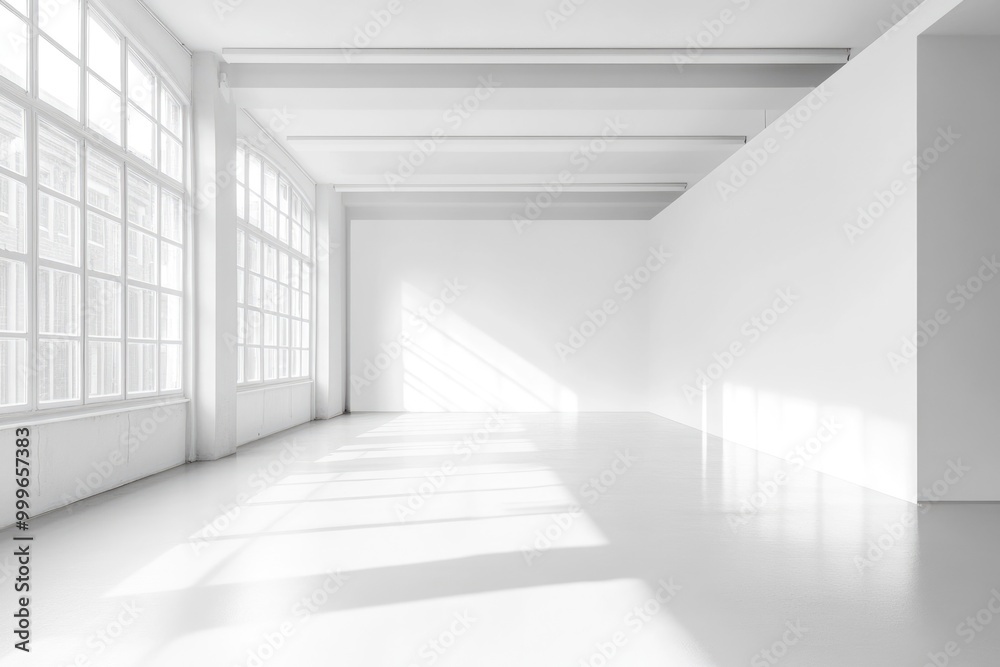 Fototapeta premium Contemporary White Interior Space with Natural Light and Minimalist Design