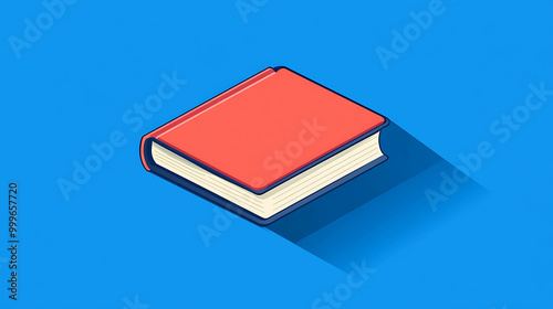 A closed book on a blue background with a long shadow.