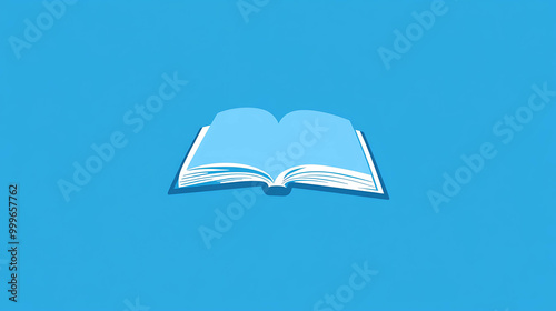 Simple illustration of an open book with white pages on a blue background. photo