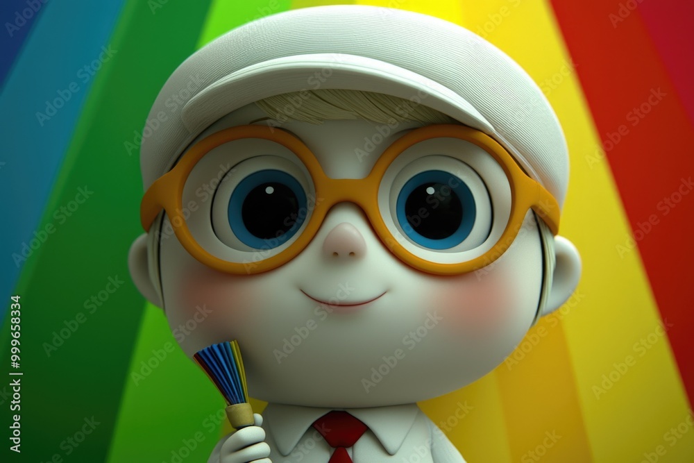 Cheerful animated character with colorful background Cheerful animated character with colorful background