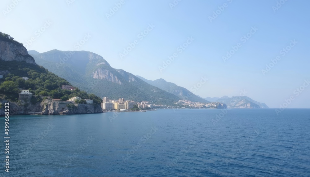 Tranquil coastal view with mountains and clear blue waters Tranquil coastal view with mountains and clear blue waters