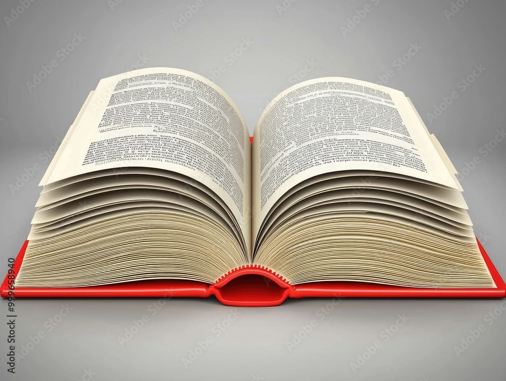 Open book with visible pages and red cover Open book with visible pages and red cover