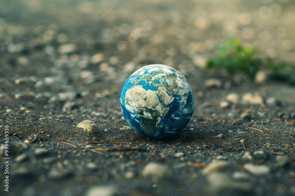 Globe on the ground. Conceptual image for Earth Day. Generative AI Globe on the ground. Conceptual image for Earth Day. Generative AI