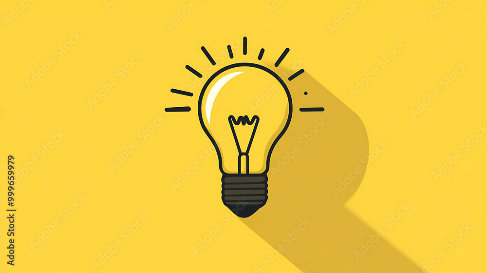 Illustration of a lightbulb on a yellow background with a long shadow. Illustration of a lightbulb on a yellow background with a long shadow.