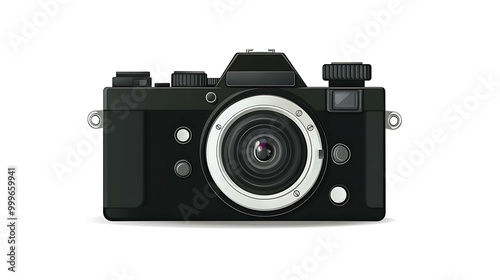 Black retro camera isolated on white background.