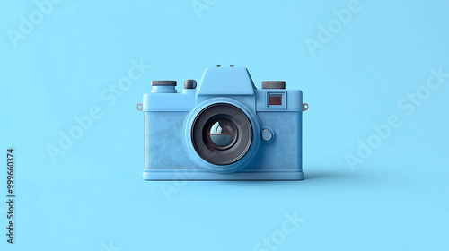 A blue vintage camera on a blue background.