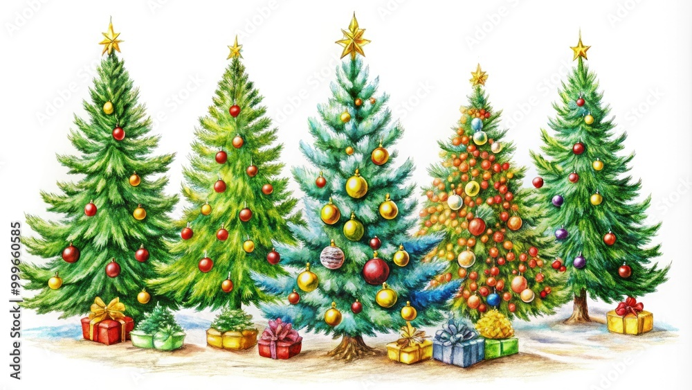 Artistic hand-drawn illustrations of different Christmas trees, ideal for festive decorations and holiday designs, bringing joy and cheer to your seasonal celebrations. Artistic hand-drawn illustrations of different Christmas trees, ideal for festive decorations and holiday designs, bringing joy and cheer to your seasonal celebrations.