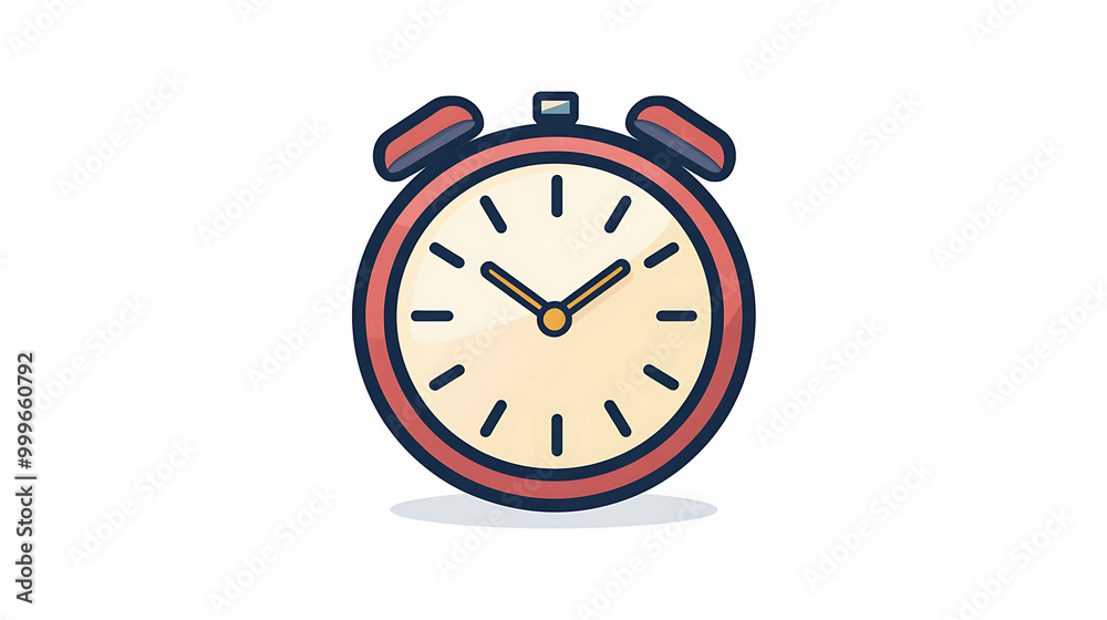 A cartoon alarm clock with a white face and red outline. A cartoon alarm clock with a white face and red outline.