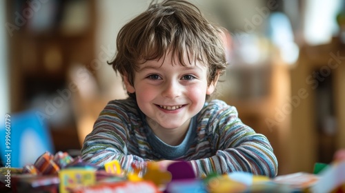 Joyful Belgian Boy Playing with Party Favors and Celebrating Childhood Moments